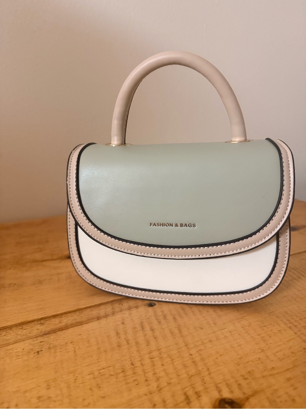 Two-Tone Mini Top-Handle Bag in Sage and Cream